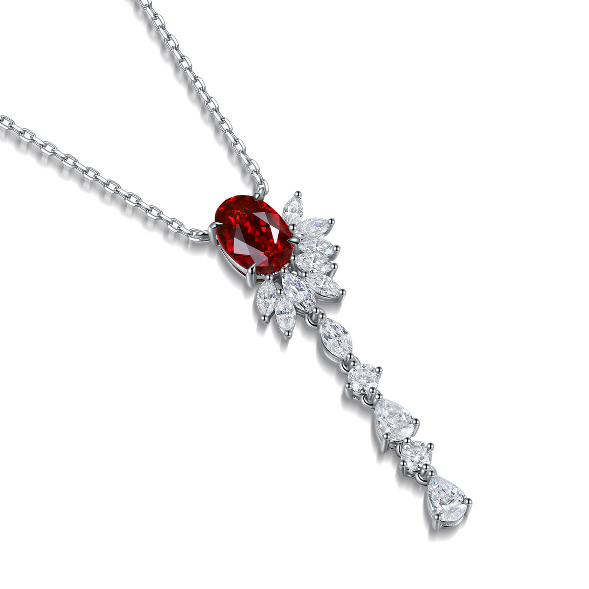 Laurance Rouge Éternel lariat ketting, 925 zilver met lab-grown robijn
